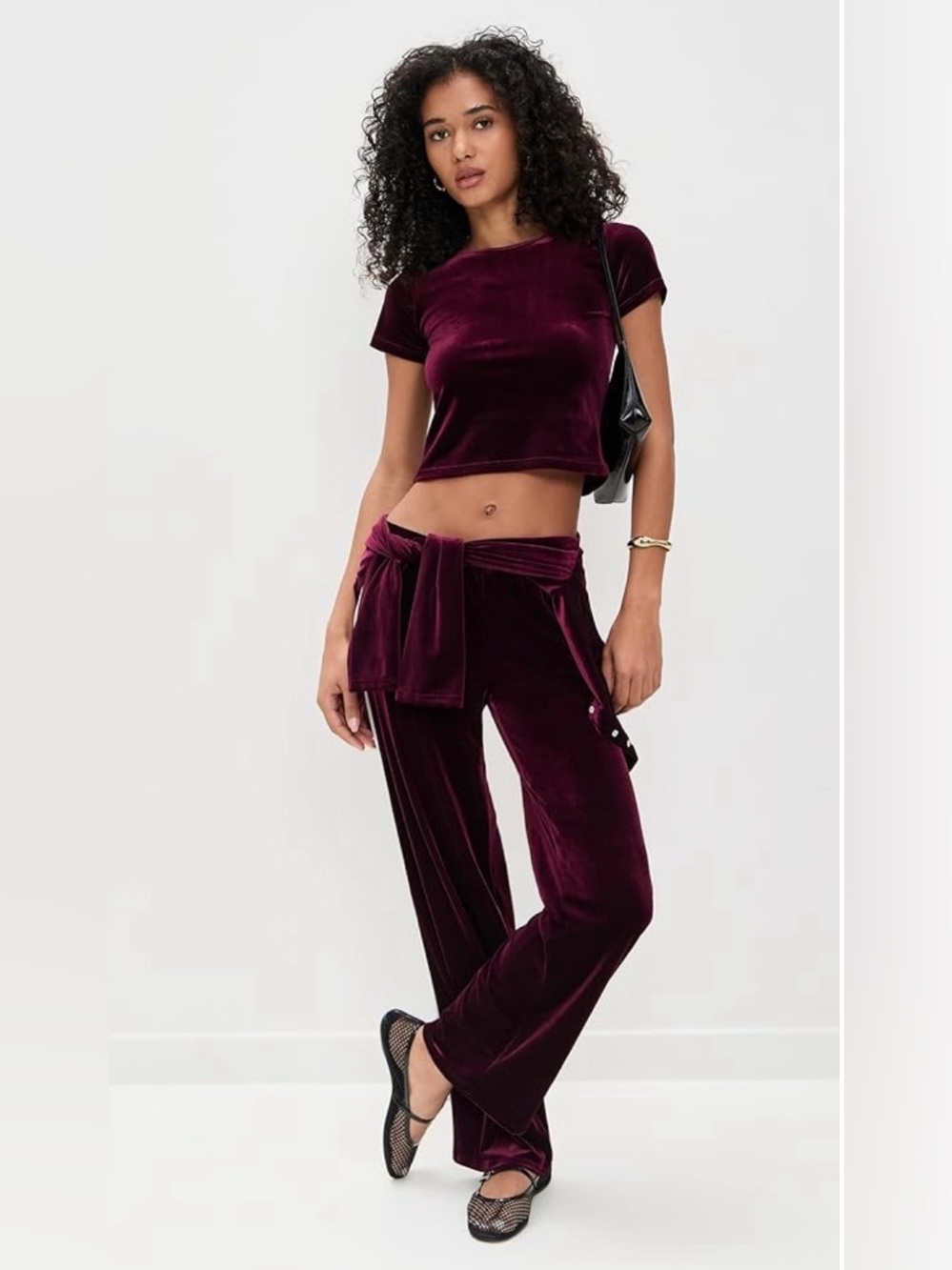 Le Bop Velvet Crop Top in Deep Plum, size Small